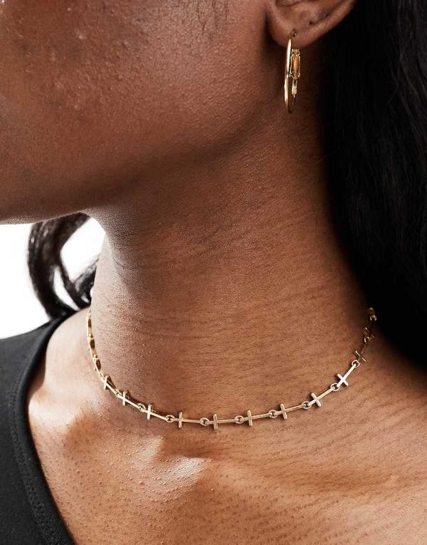 AllSaints cross choker necklace in gold