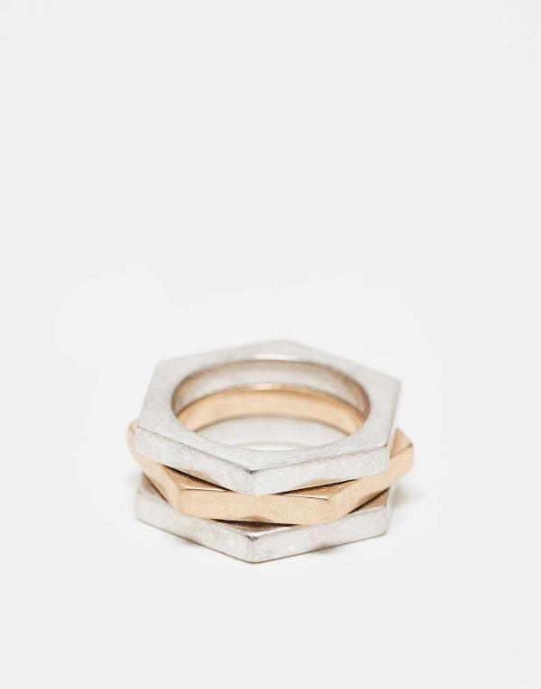 AllSaints hex triple band ring in mixed metal-Multi