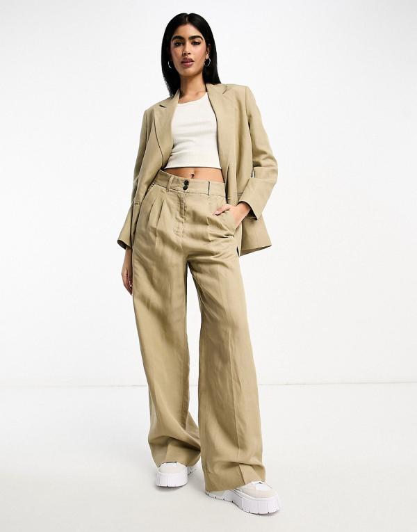 AllSaints Petra linen mix suit pants in beige (Part of a set)-Neutral
