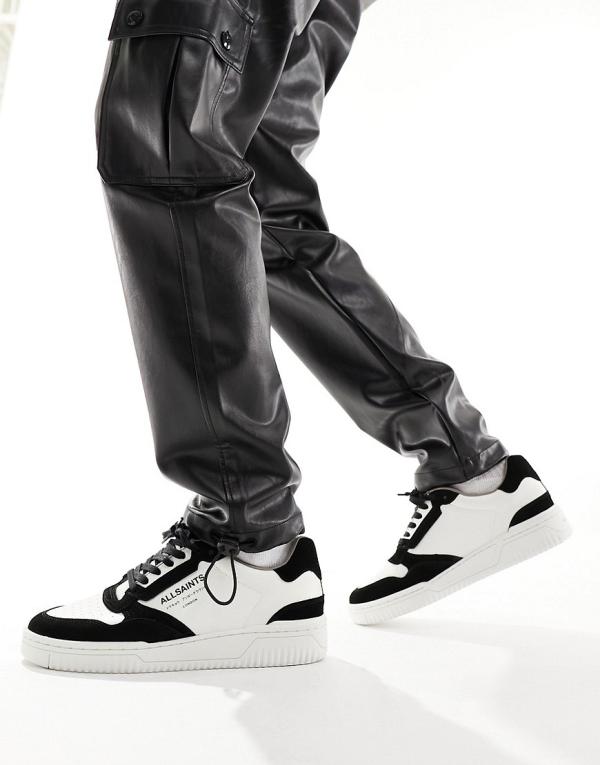 AllSaints Regan low top suede sneakers in black/white
