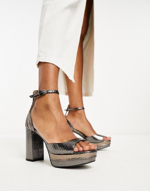 AllSaints Tia leather platform heeled sandals in metallic-Gold