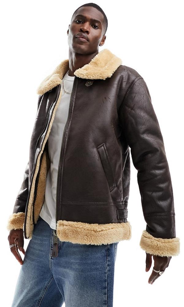 Alpha Industries B3 faux-leather shearling flight jacket in brown
