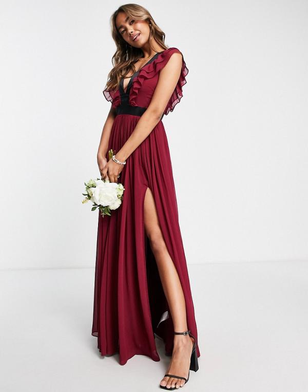 Anaya With Love Bridesmaid thigh-split maxi dress in red plum