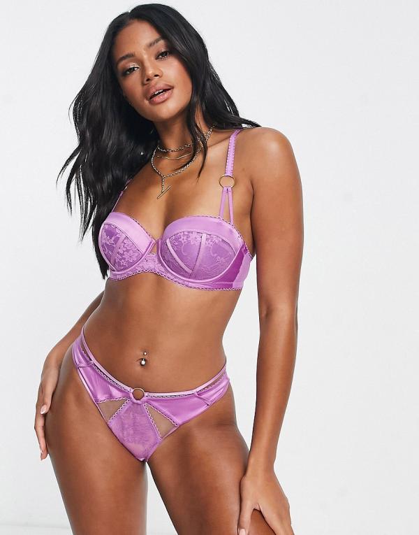 Ann Summers Restoring lace and satin brazilian briefs with hardware detail in lilac-Purple