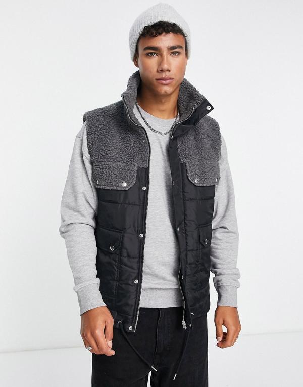 Another Influence borg & nylon vest in black-Grey