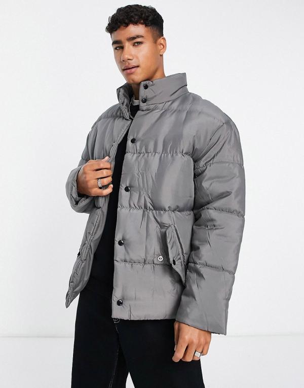 Another Influence drop shoulder puffer jacket in grey