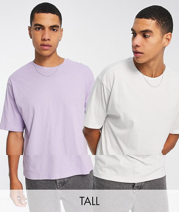 Another Influence Tall 2 pack boxy fit t-shirts in lilac & light grey-Multi