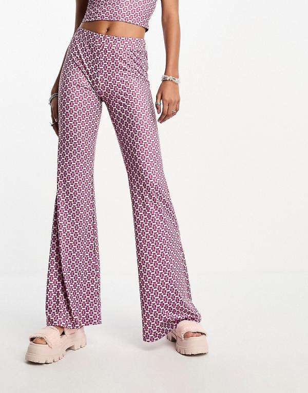 Another Reason 70s geo print flared pants (part of a set)-Purple