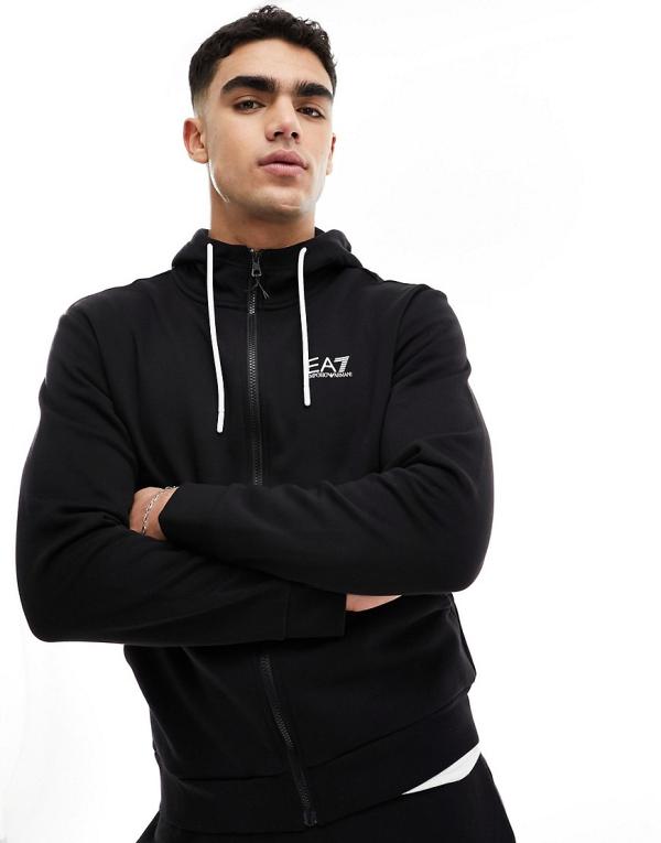 Armani EA7 front & back logo sweat full zip hoodie and trackies tracksuit in black