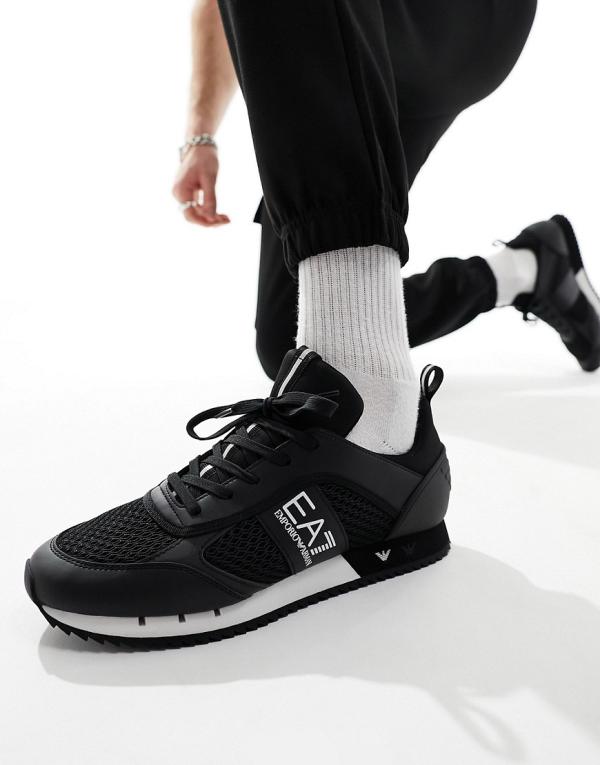 Armani EA7 logo mesh mix sneakers in black/white