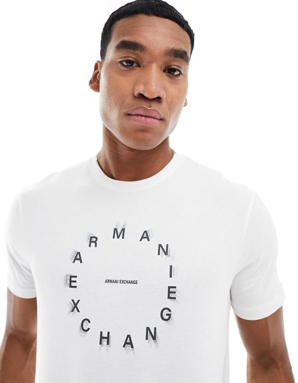 Armani Exchange chest circle script logo t-shirt in off white