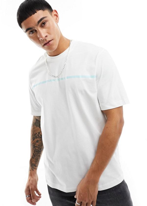 Armani Exchange chest stripe logo heavyweight t-shirt in off white