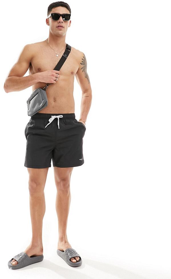 Armani Exchange linear logo contrast piping swim shorts in black