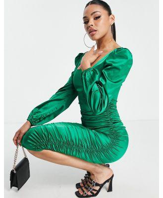 AX Paris satin puff sleeve midi dress in emerald green