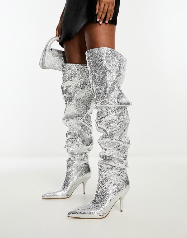 Azalea Wang Seira ruched over-the-knee boot in silver