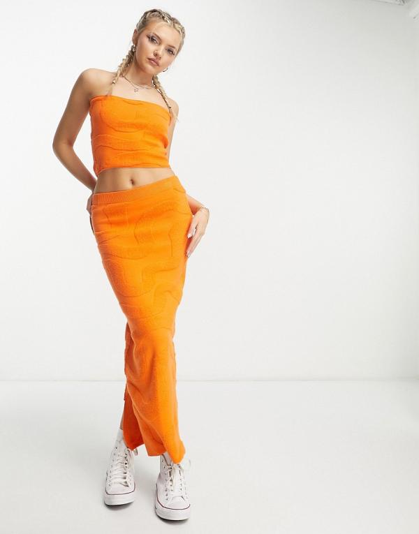 Bailey Rose maxi bodycon skirt in orange wavy knit (part of a set)