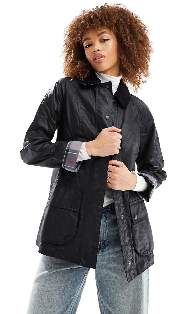 Barbour Beadnell wax jacket in black-Green