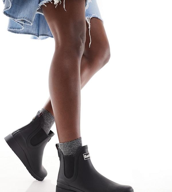 Barbour Clifton wedge chelsea gumboots in black exclusive to ASOS