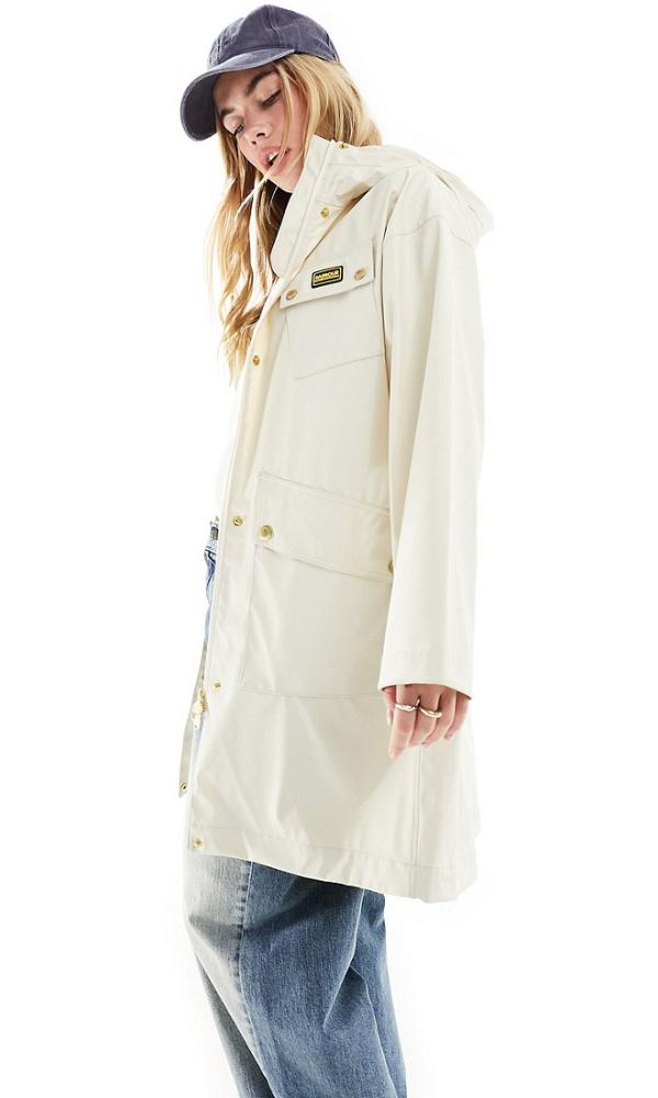 Barbour International showerproof long jacket in ivory-White