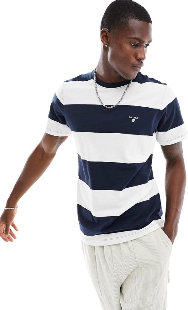 Barbour large stripe t-shirt in white/navy