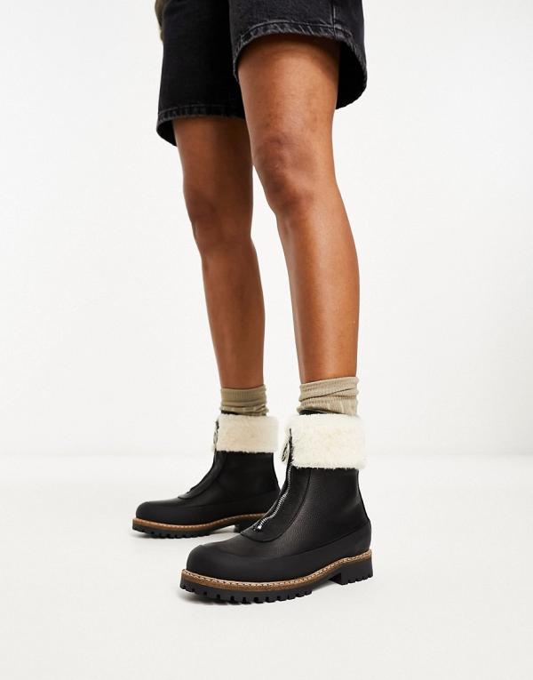 Barbour Rowen zip front ankle boots with faux fur lining in black