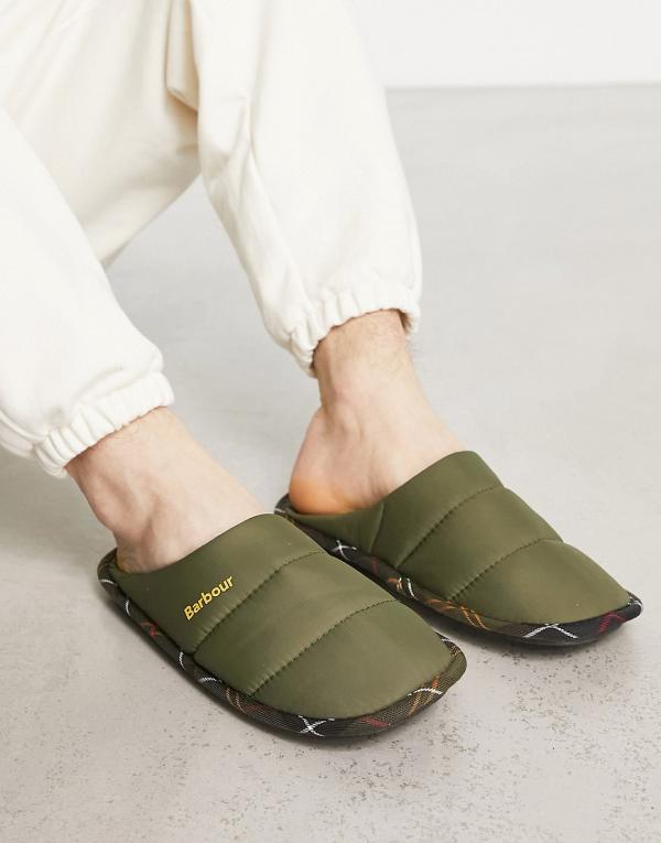 Barbour Scott quilted slippers in khaki-Green