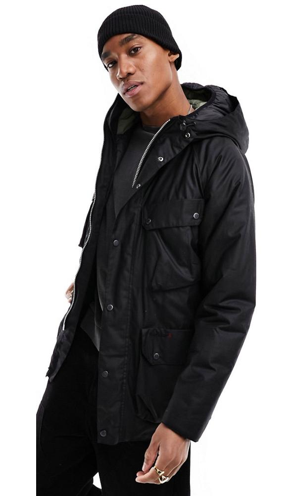 Barbour Valley hooded wax jacket in black