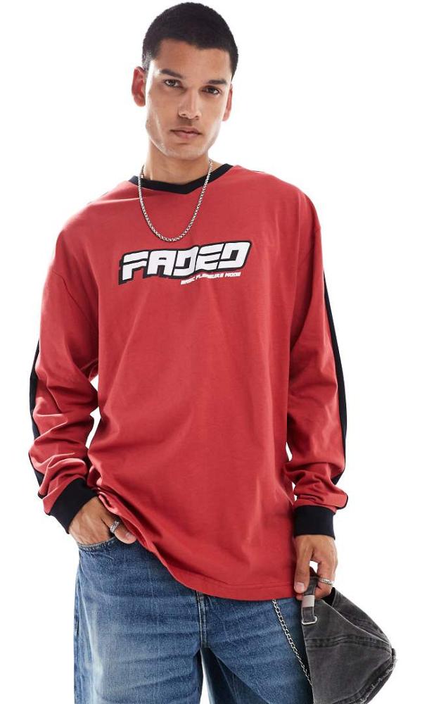 Basic Pleasure Mode faded sublimation print long sleeve t-shirt in red