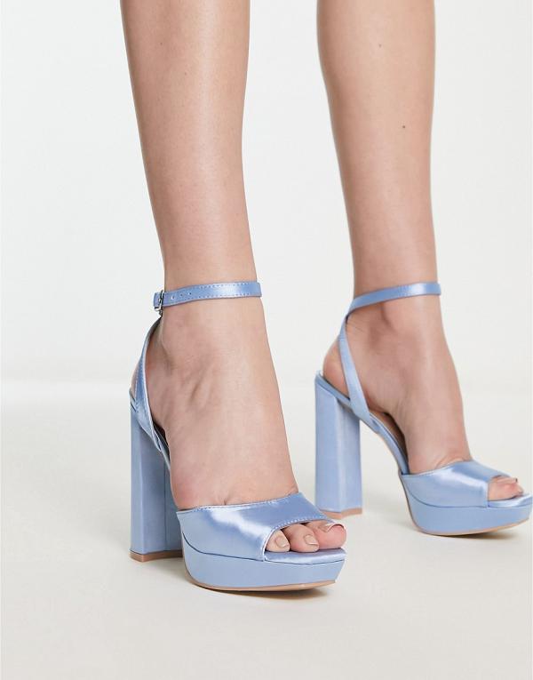 Be Mine Bridal Vanyaa platform sandals in pale blue satin-White