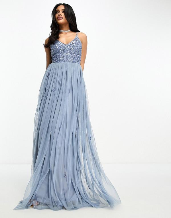 Beauut Bridesmaid cami 2 in 1 maxi dress with embellished top and tulle skirt in blue