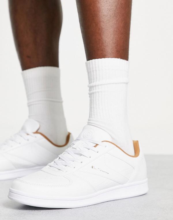 Ben Sherman minimal lace up sneakers in white and beige