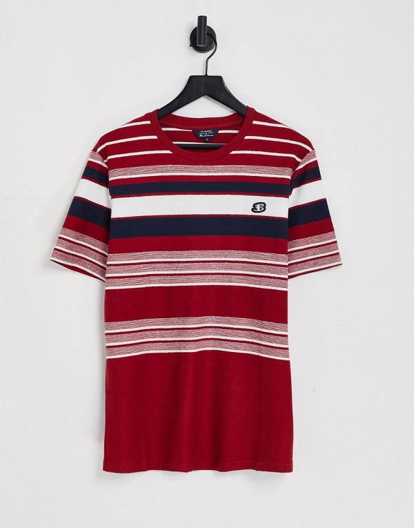 Ben Sherman reverse knit stripe t-shirt in red multi