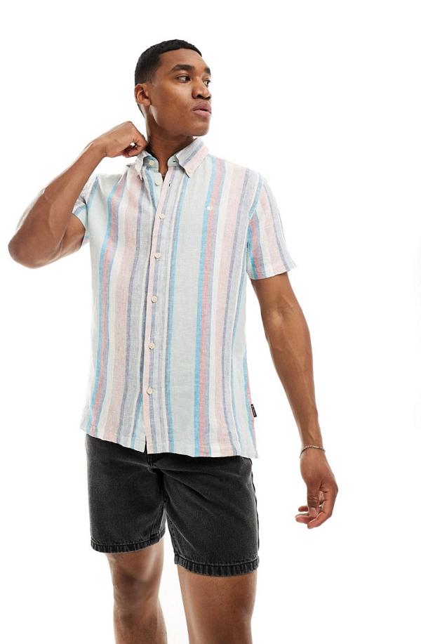 Ben Sherman short sleeve multicolour stripe shirt in blue