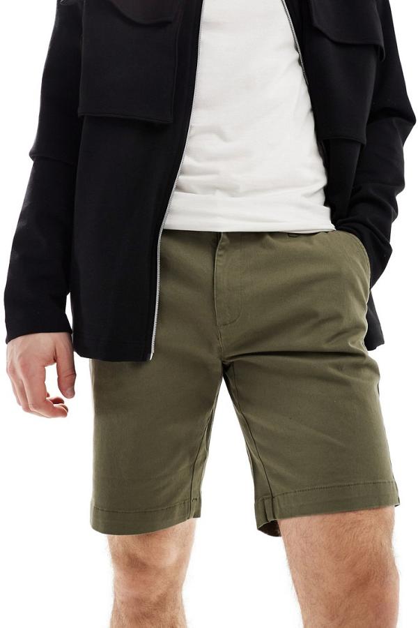 Ben Sherman slim fit stretch chino shorts in dark khaki-Green
