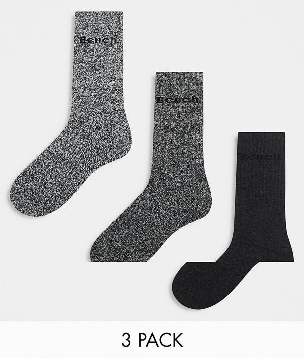 Bench Gellar 3 pack twisted marl boot socks in black