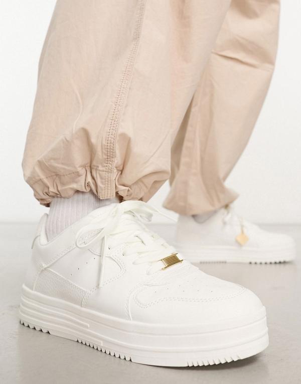 Bershka lace up chunky sneakers in white