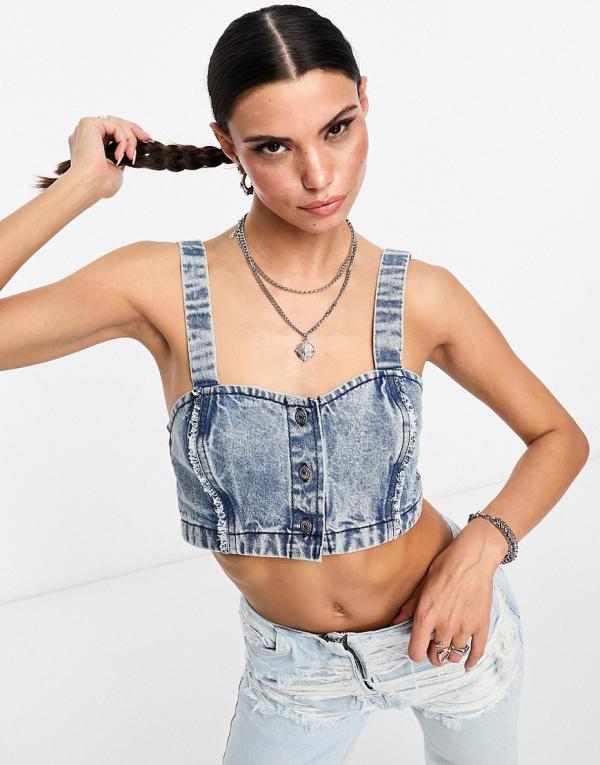 Bolongaro Trevor cropped denim bralet top in acid blue