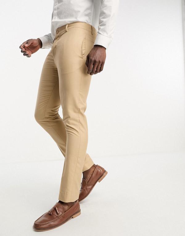 Bolongaro Trevor wedding plain skinny suit pants in tan-Brown