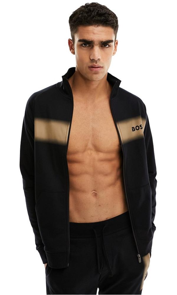 BOSS Bodywear Authentic zip jacket with printed logo in black