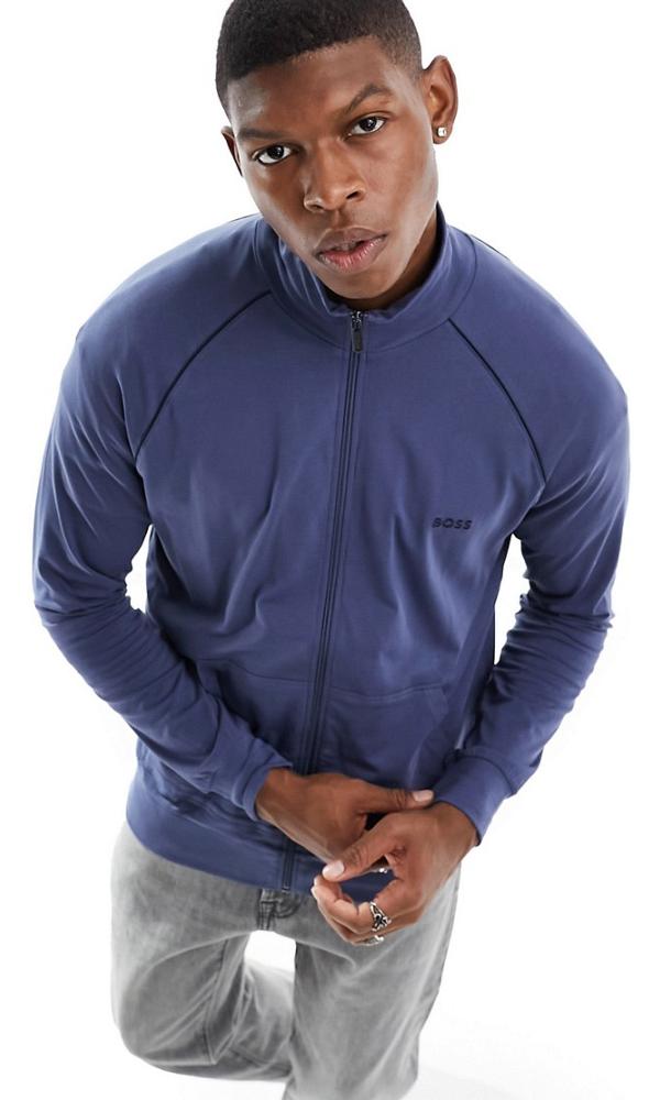 BOSS Bodywear small logo zip up jacket in blue