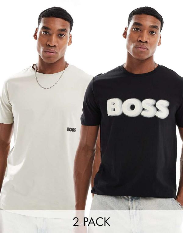 BOSS Green Tee 2 pack t-shirts in grey and beige-Multi