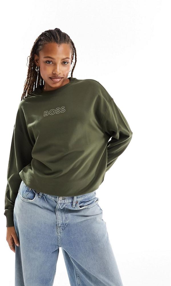 BOSS logo sweatshirt in khaki-Green