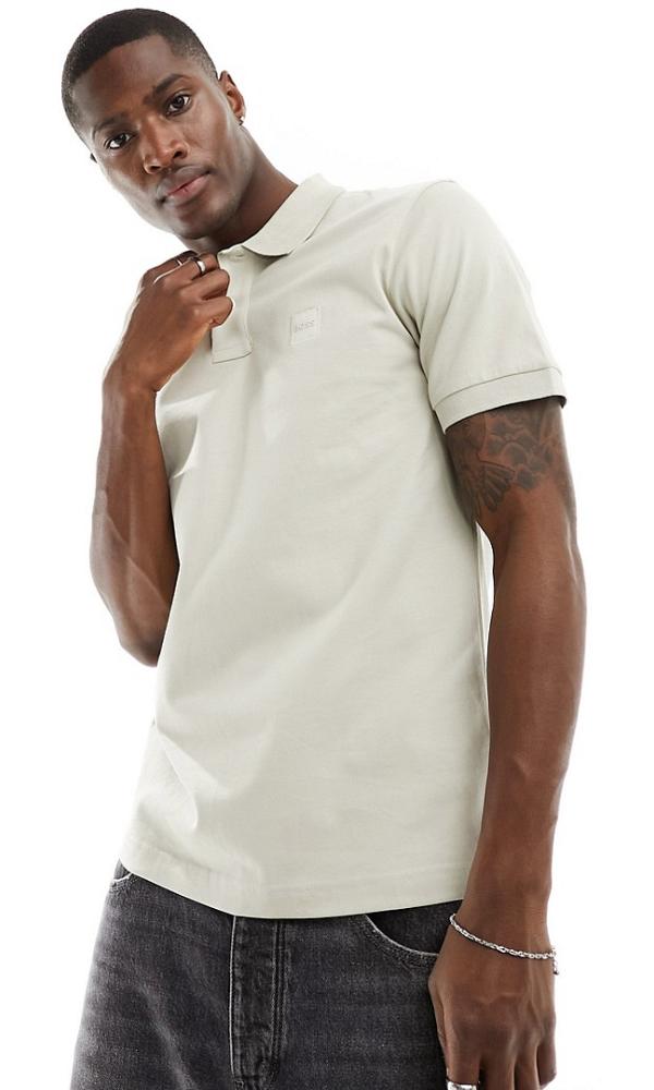 BOSS Orange Passenger slim fit polo in light beige-Neutral