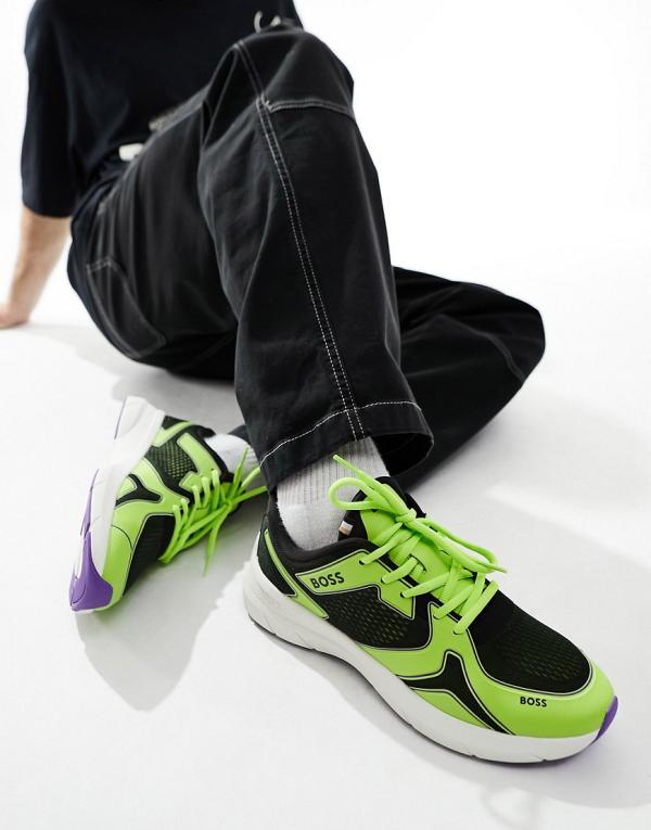 BOSS Owen runner sneakers in black and green