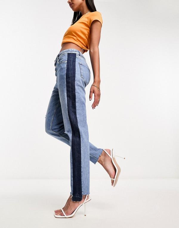 BOSS Ruth panelled jeans in mid blue