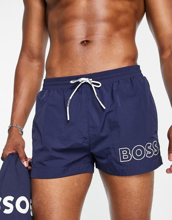 BOSS Swimwear Mooneye large logo shorter length swim shorts in navy