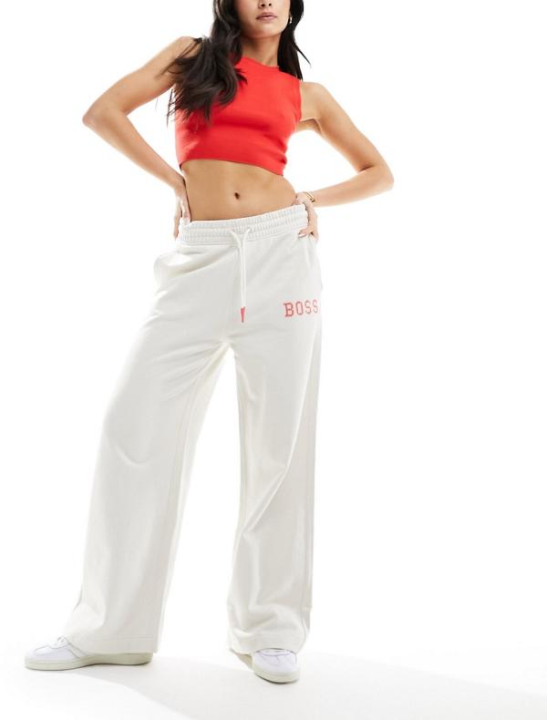 BOSS wide leg track pants in off white