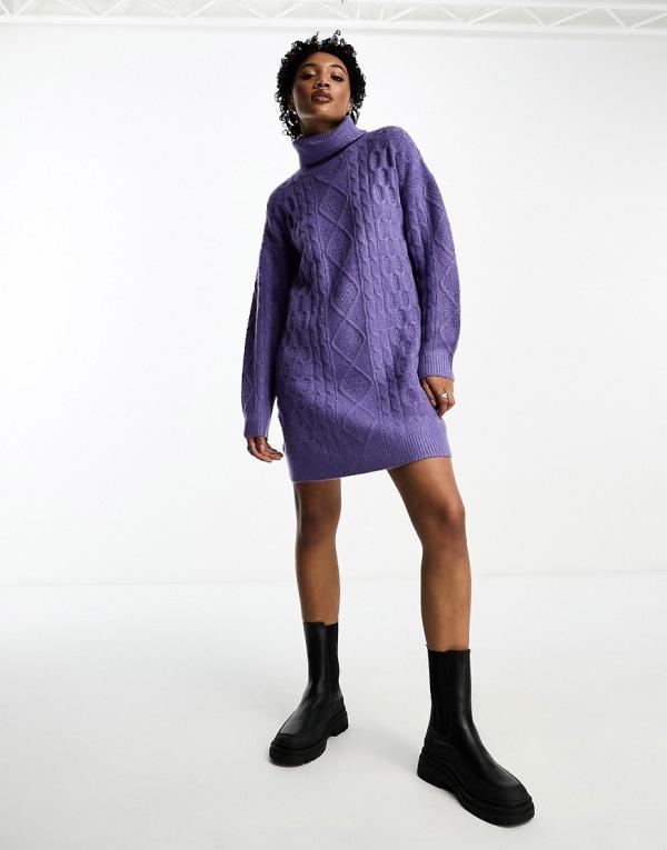 Brave Soul high neck cable knit mini dress in purple