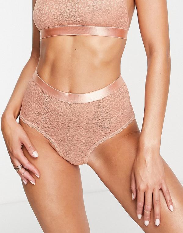 Brave Soul lace high waisted briefs in cork-Brown