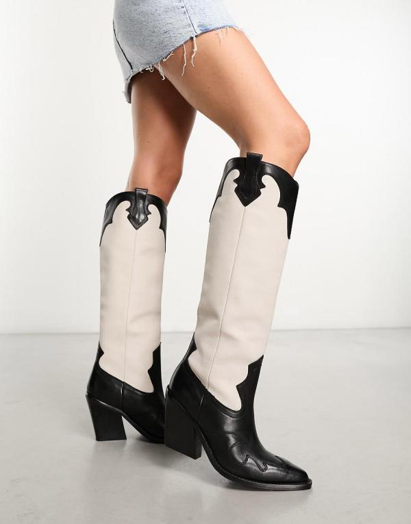 Bronx New Kole western knee boots in black / off white leather